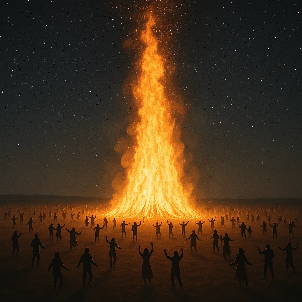 Many Distant Figures Are Seen