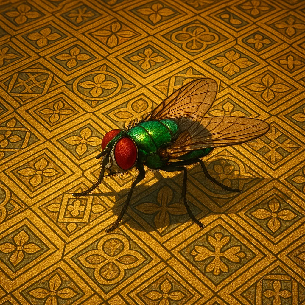 Single Metallic Green Fly with Large Red Compound Eyes