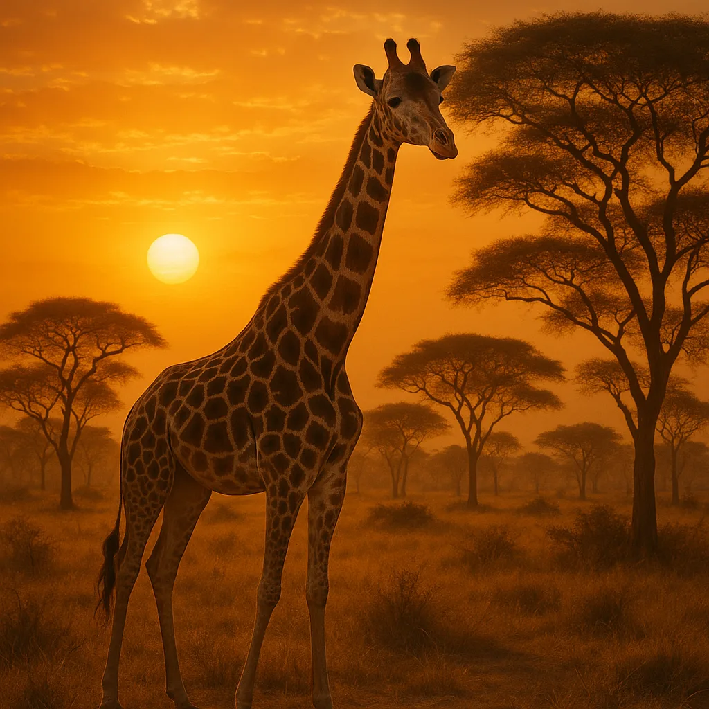 Graceful Giraffe Positioned Beneath a Radiant Golden Sunset