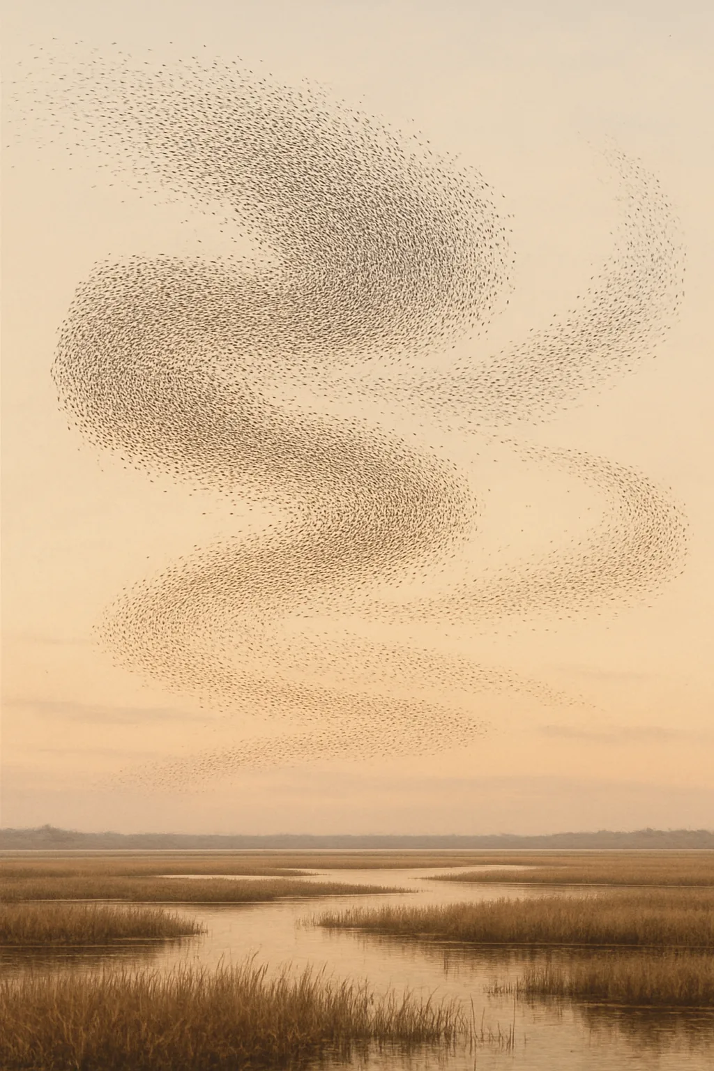 Vast Flock of Myriad Tiny Birds Creates Dynamic