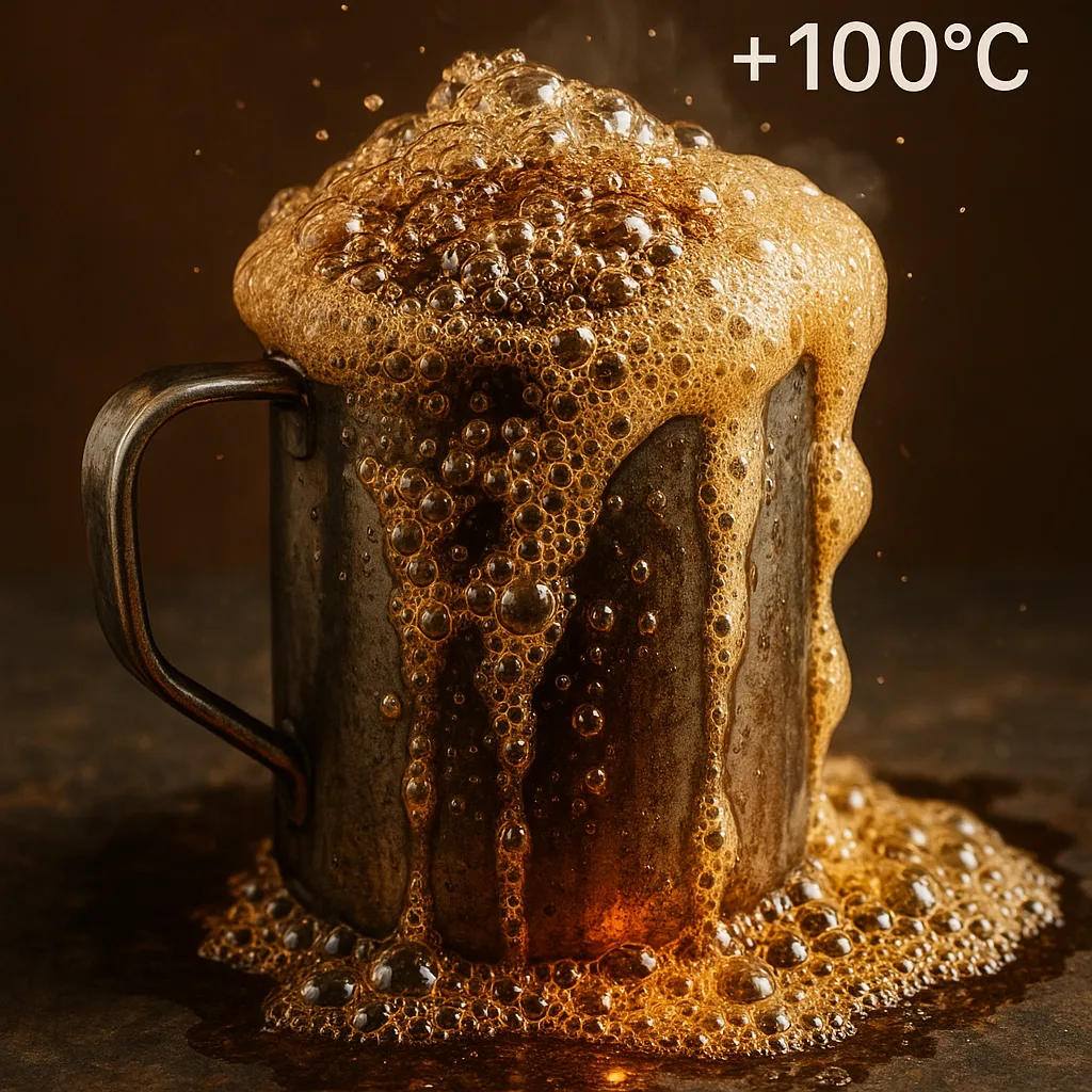 Depict a Metallic Cup Heated Intensely