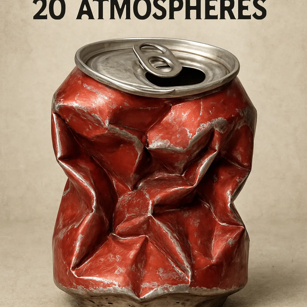 Depict a Severely Dented and Distorted Aluminum Soda Can