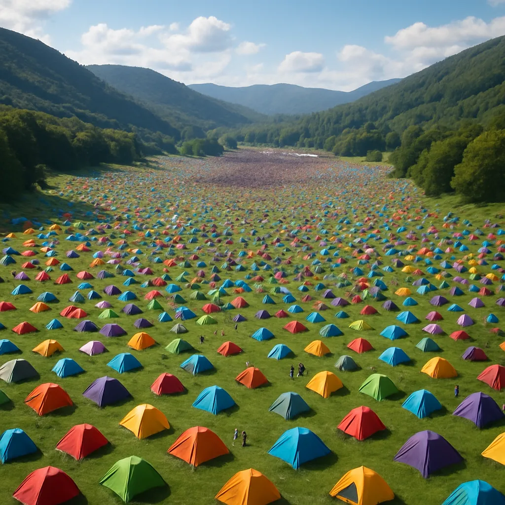 Many Colorful Tents Are Scattered Like Confetti Across a Broad