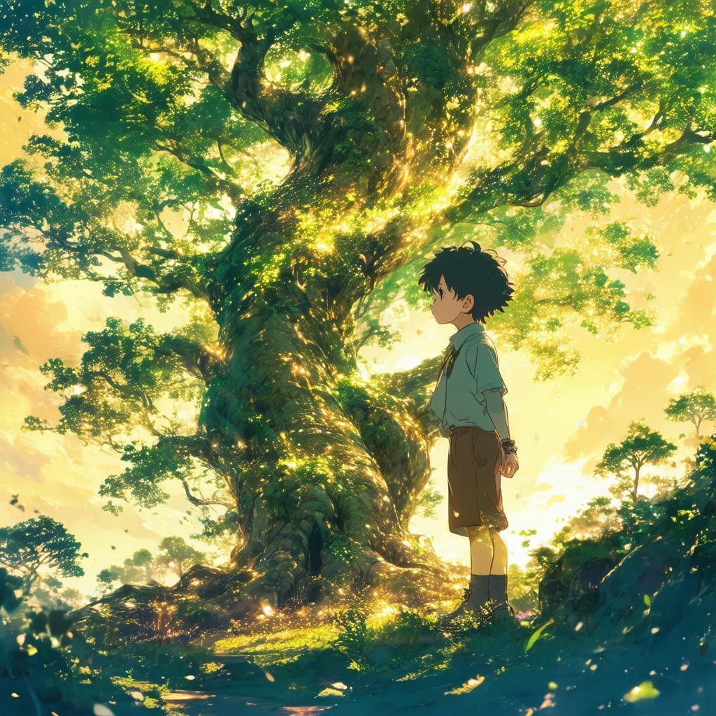 Anime Boy Transforming Into a Ghibli Tree