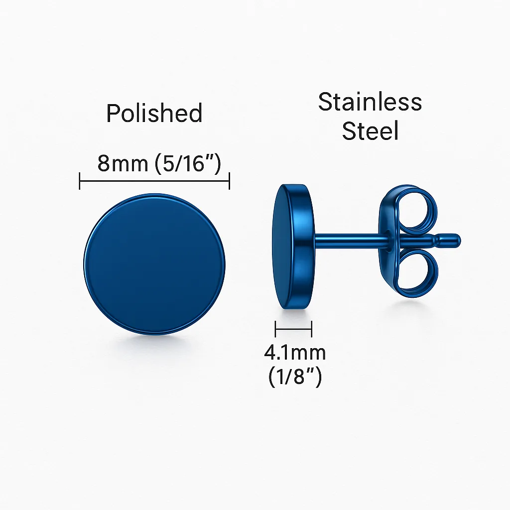 Pair of Blue Polished Stainless Steel Stud Earrings
