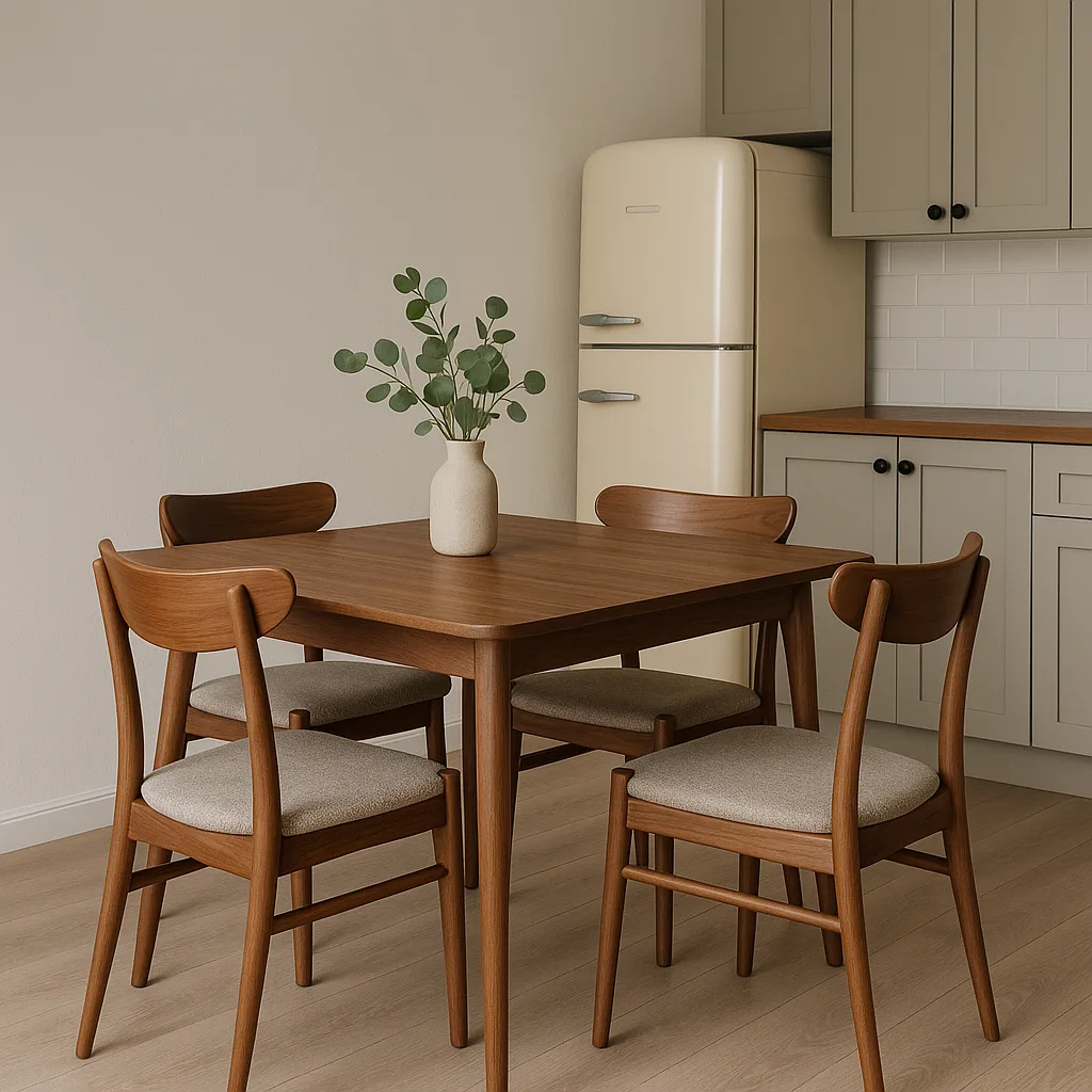 Dining Space Features Soft Gray Cabinets