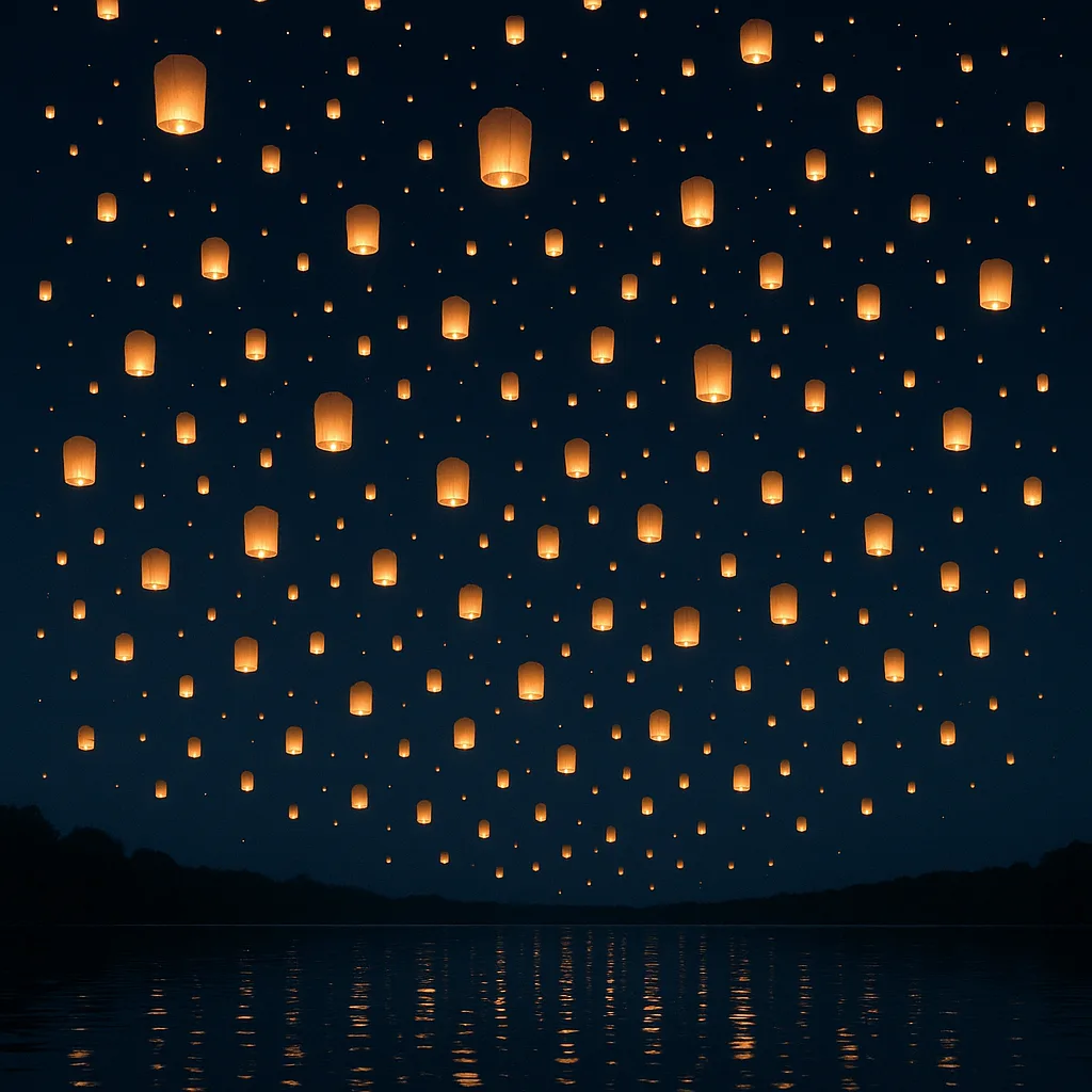 Hundreds of Glowing Paper Lanterns Drift Serenely Upwards