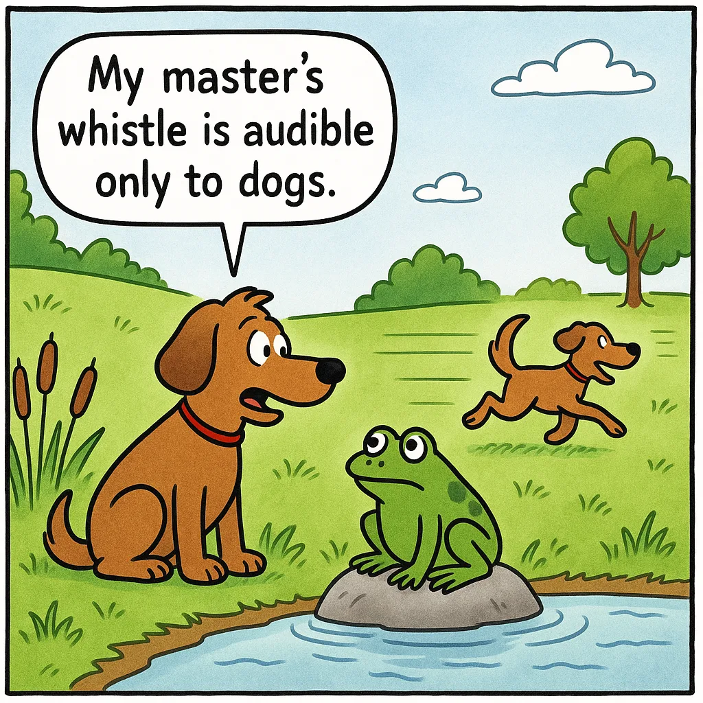 Cartoon Depicts a Dog and a Frog by a Pond