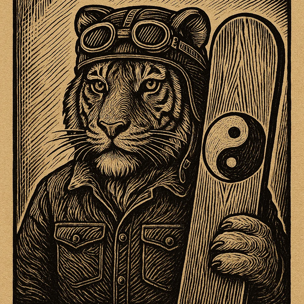 Depict a Tiger in Woodcut Style