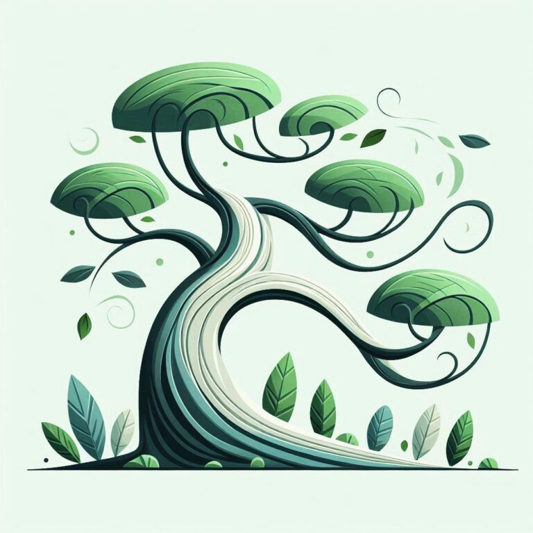 Stylized Tree with Winding Trunk and Leaves