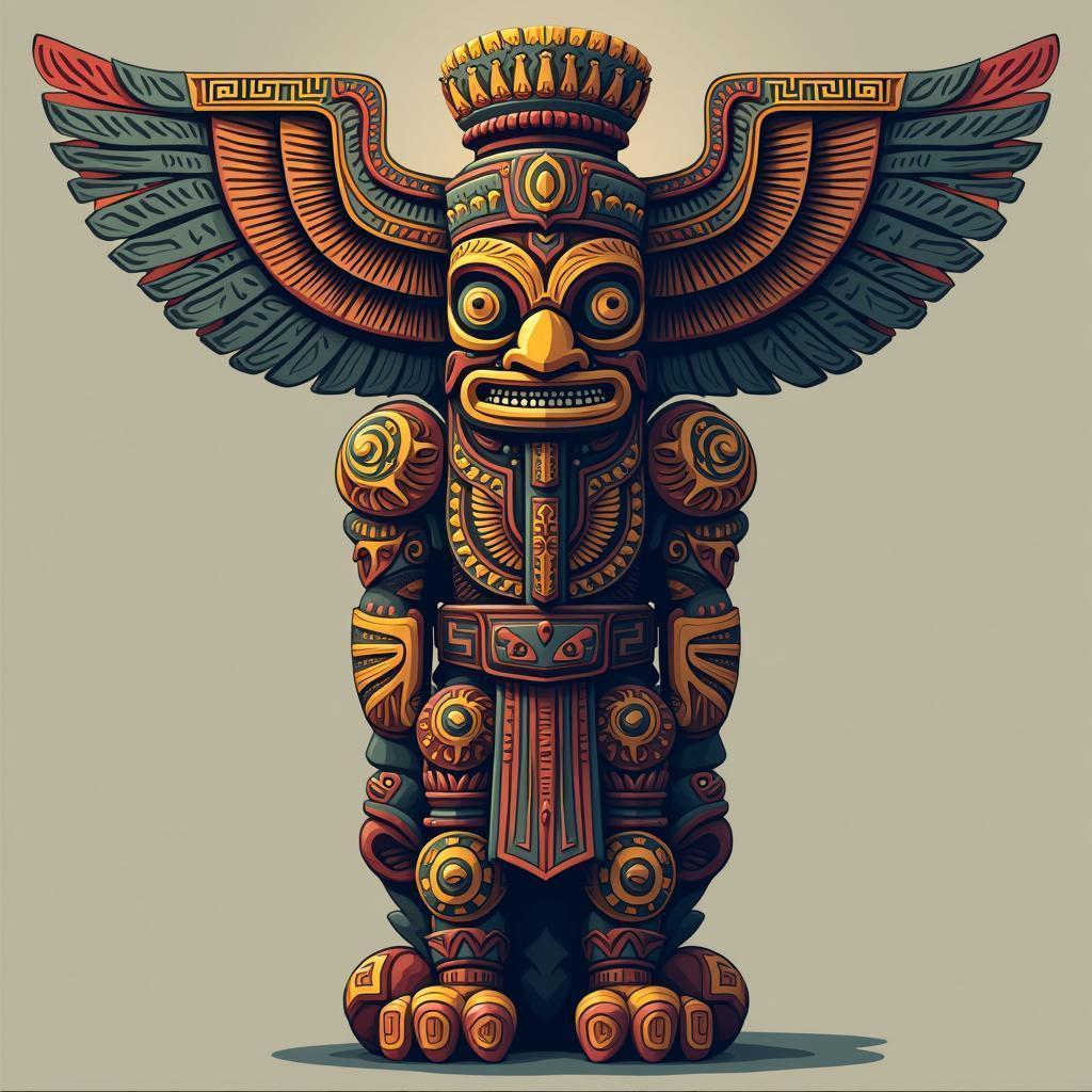 Aztec Totem Carved in Intricate Digital Lines