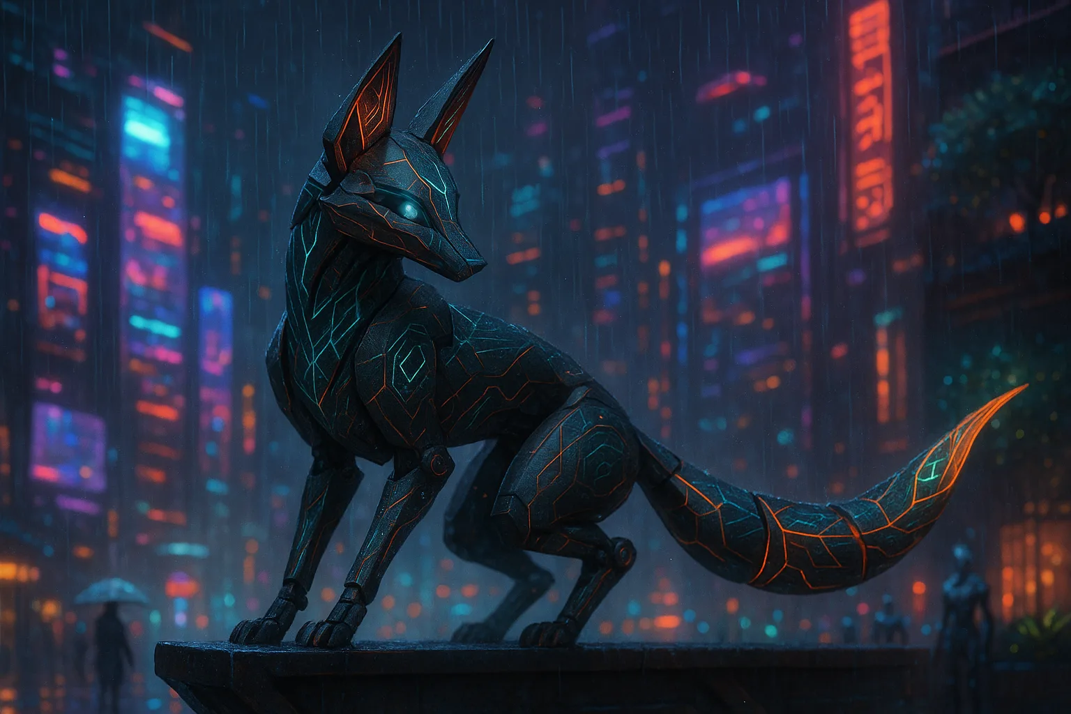 Paint a Vivid Scene Featuring a Mechanical Fox Named Auryn