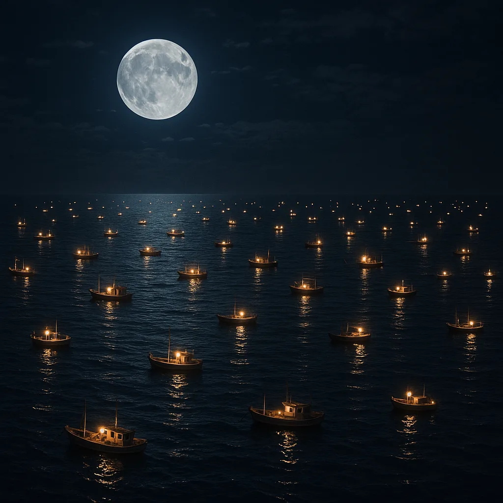 Myriad Tiny Fishing Boats with Twinkling Lights