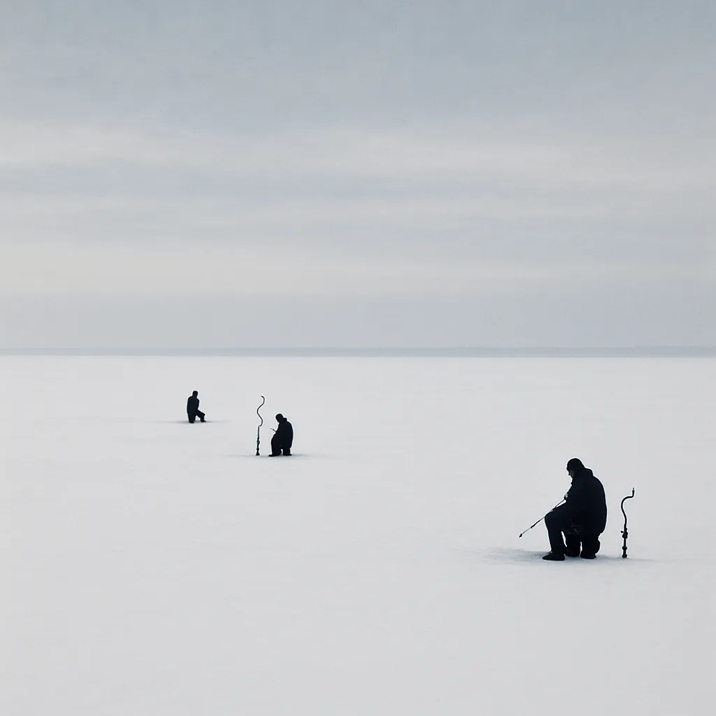 Few Solitary Figures Ice Fish on a Vast