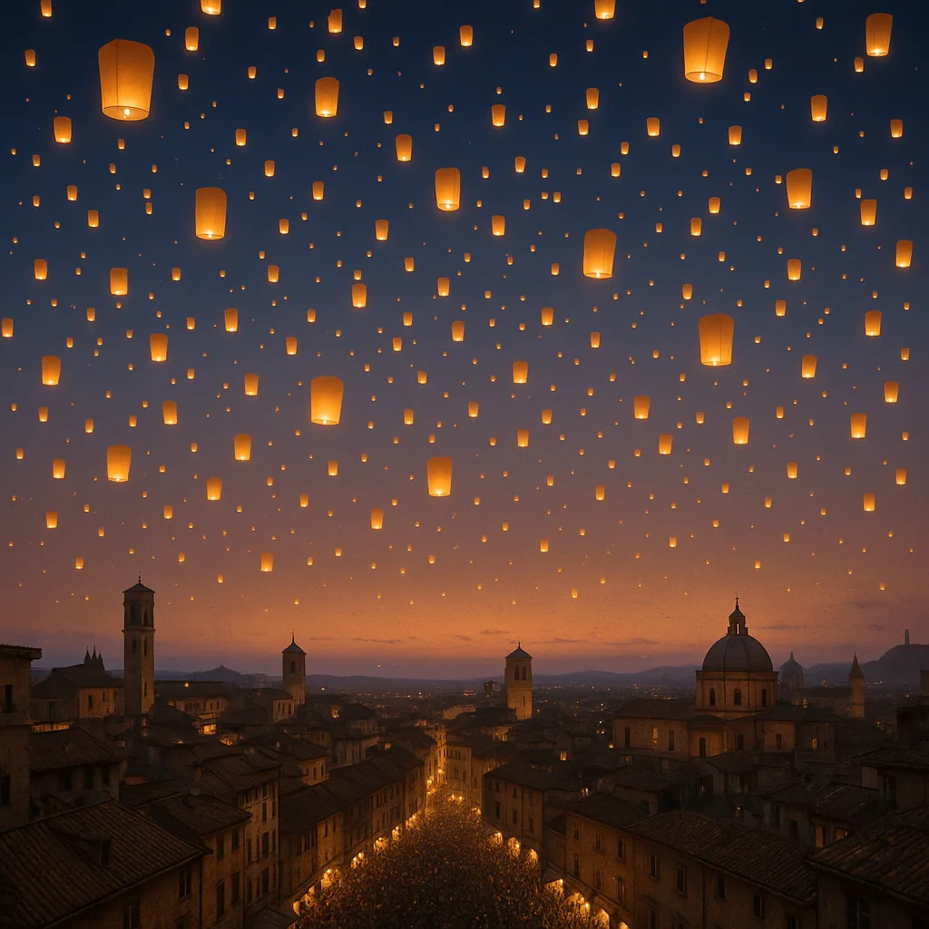 Thousands of Glowing Paper Lanterns Ascend into a Twilight Sky
