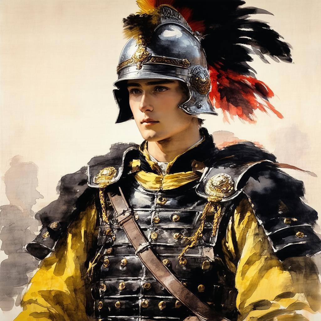Young Imperial Soldier in Delicate Ink Wash