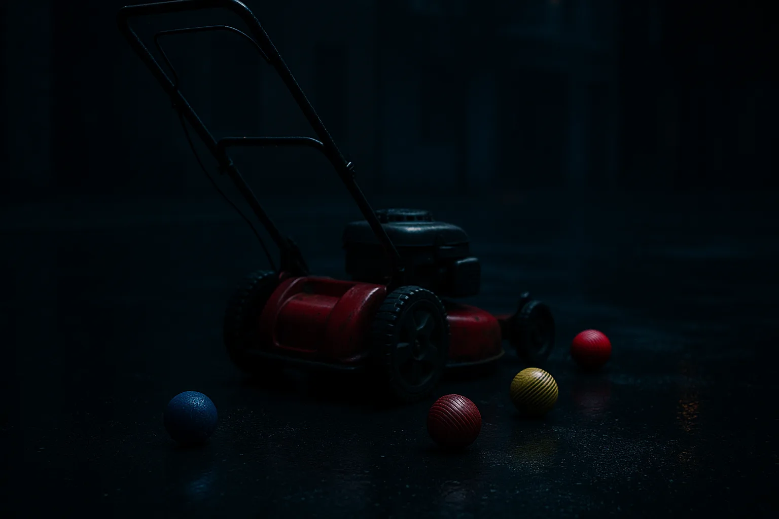 Lawnmower and Scattered Croquet Balls