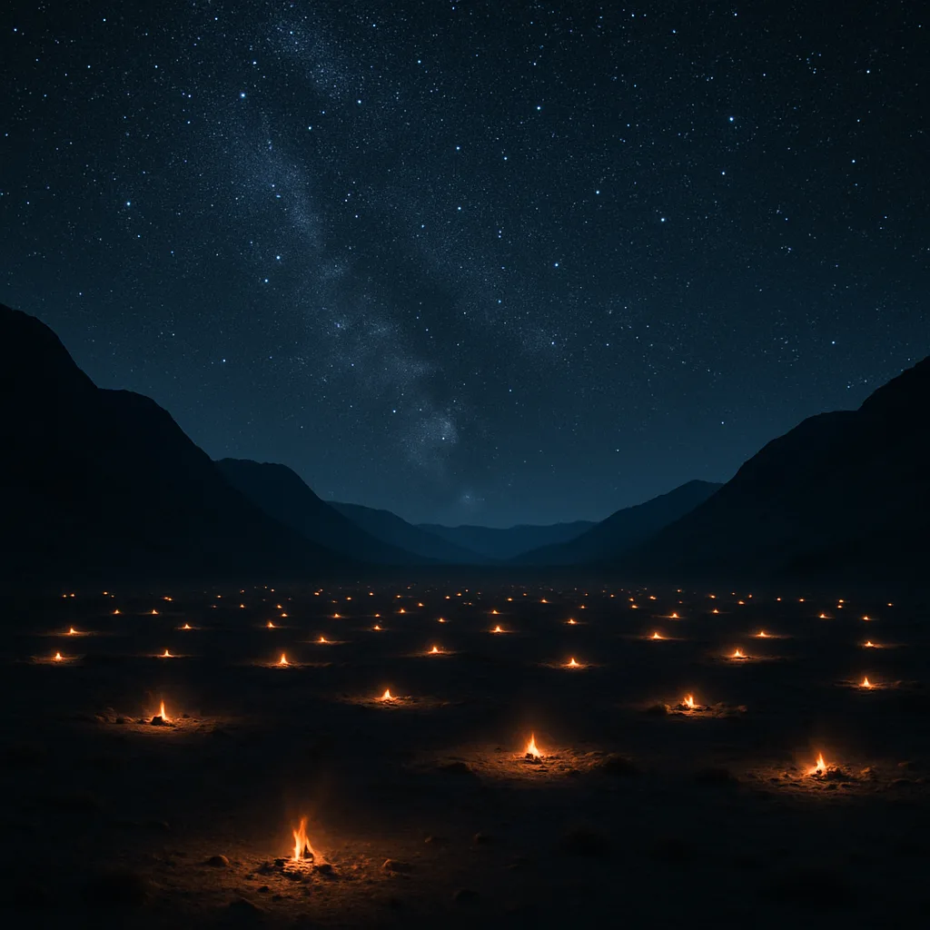 Numerous Distant Campfires Dot a Vast