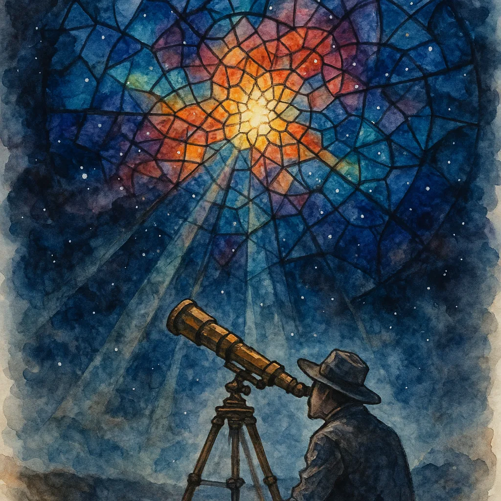 Watercolor Artwork Portraying a Solitary Astronomer