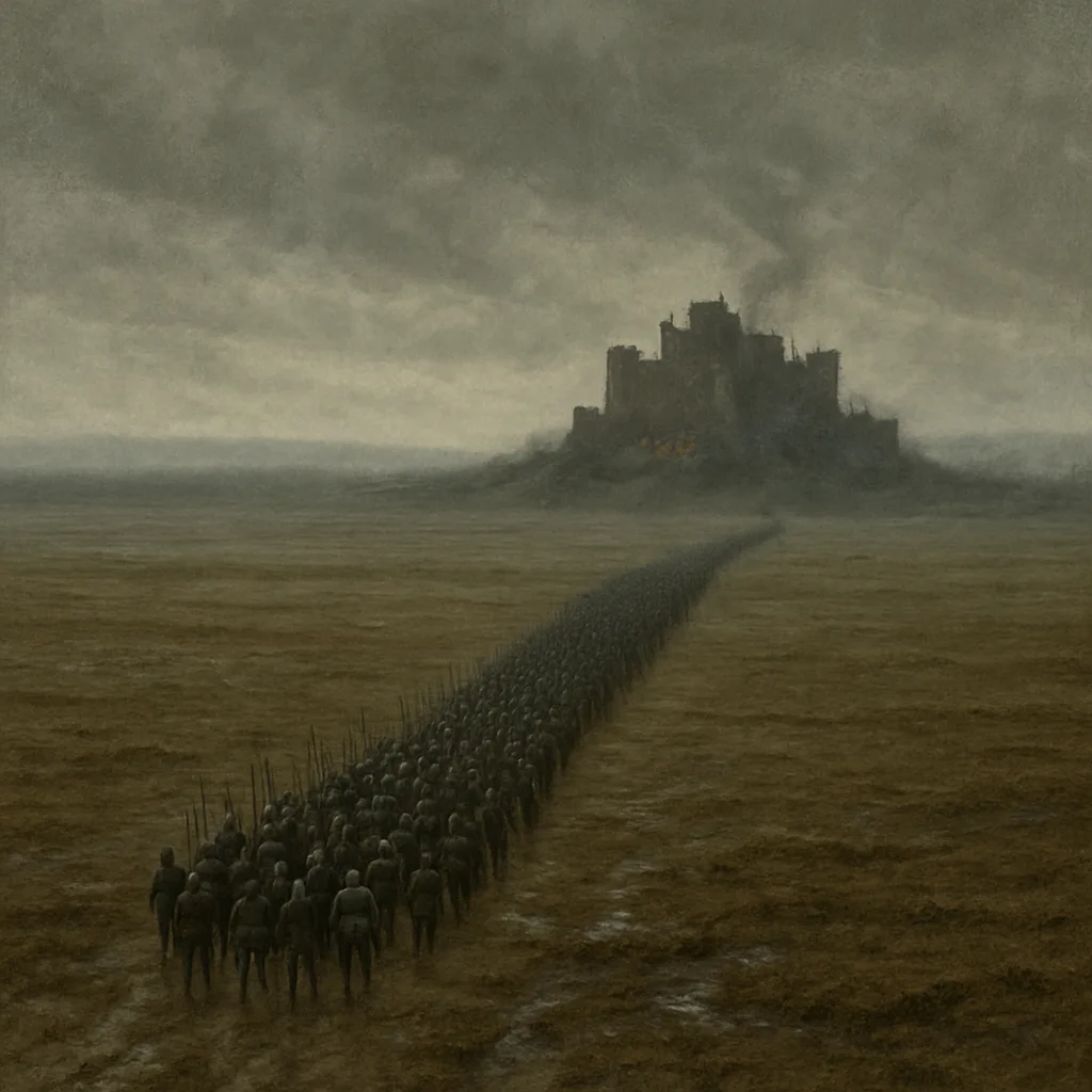 Long Column of Medieval Foot Soldiers