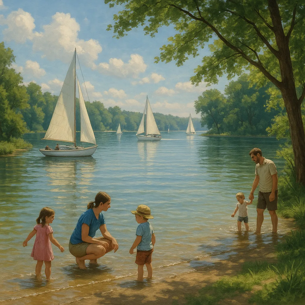Peaceful Lake Encircled by Lush Vegetation