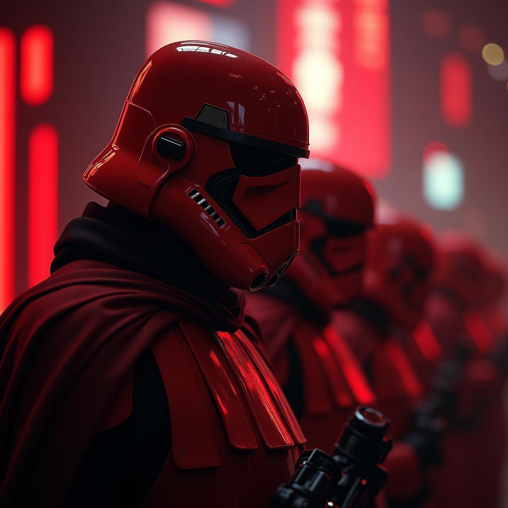 Palpatine Guard and Stormtrooper Helmets in Bokeh