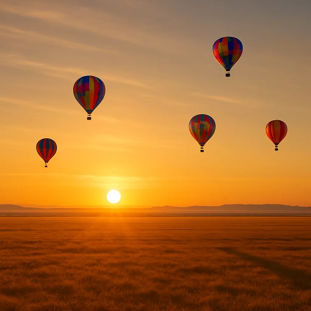 Few Brightly Colored Hot Air Balloons Drift Serenely