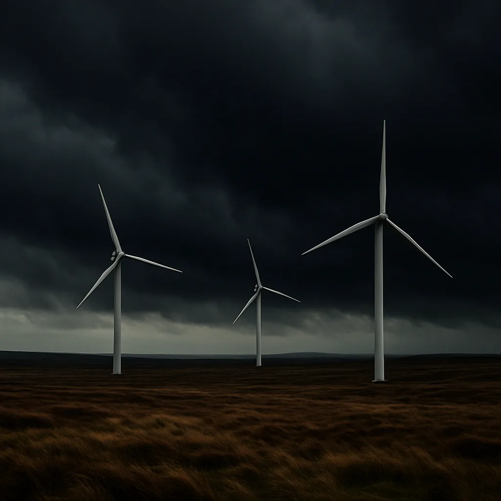 Three Isolated Wind Turbines Stand Starkly