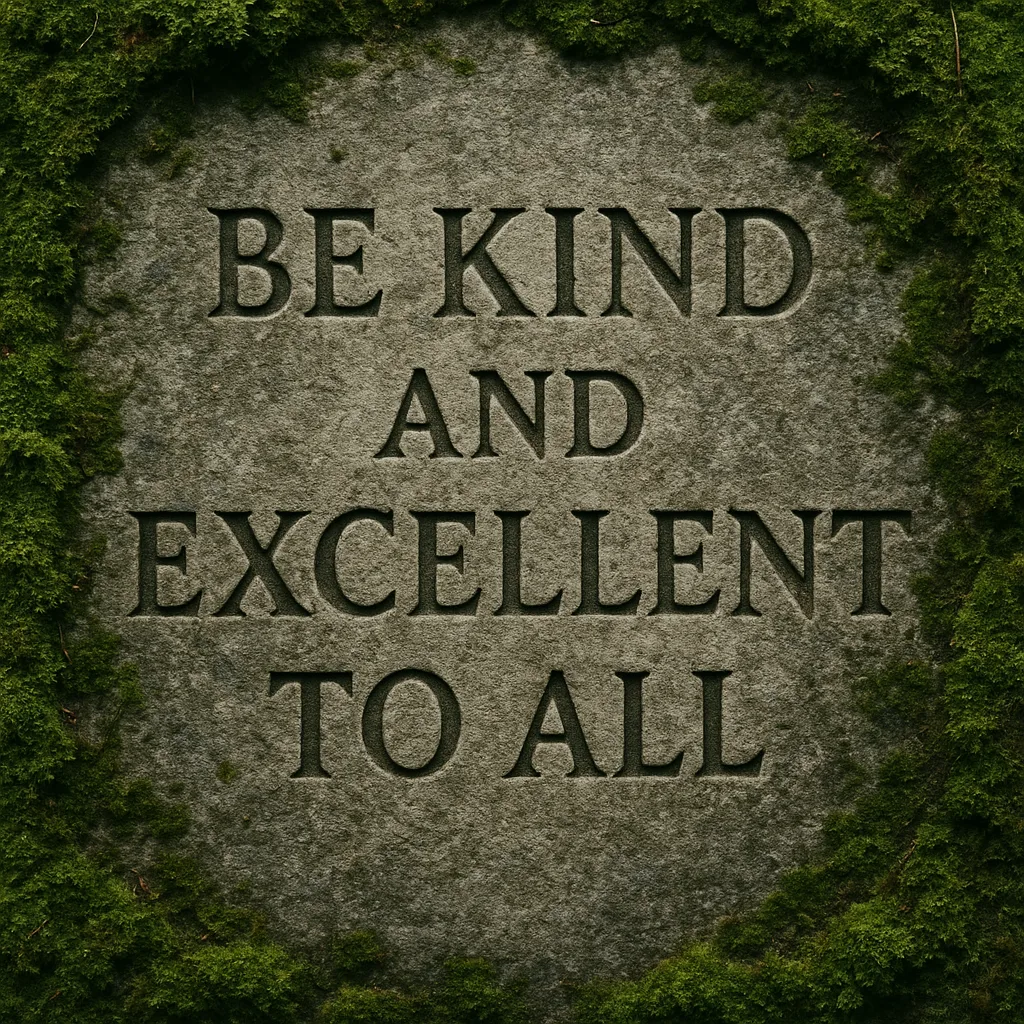 Engraved into an Aged Stone Enveloped by Moss