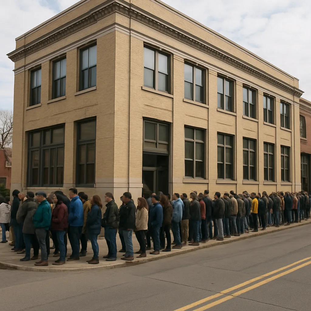 Large Group of People Standing in Line Outside