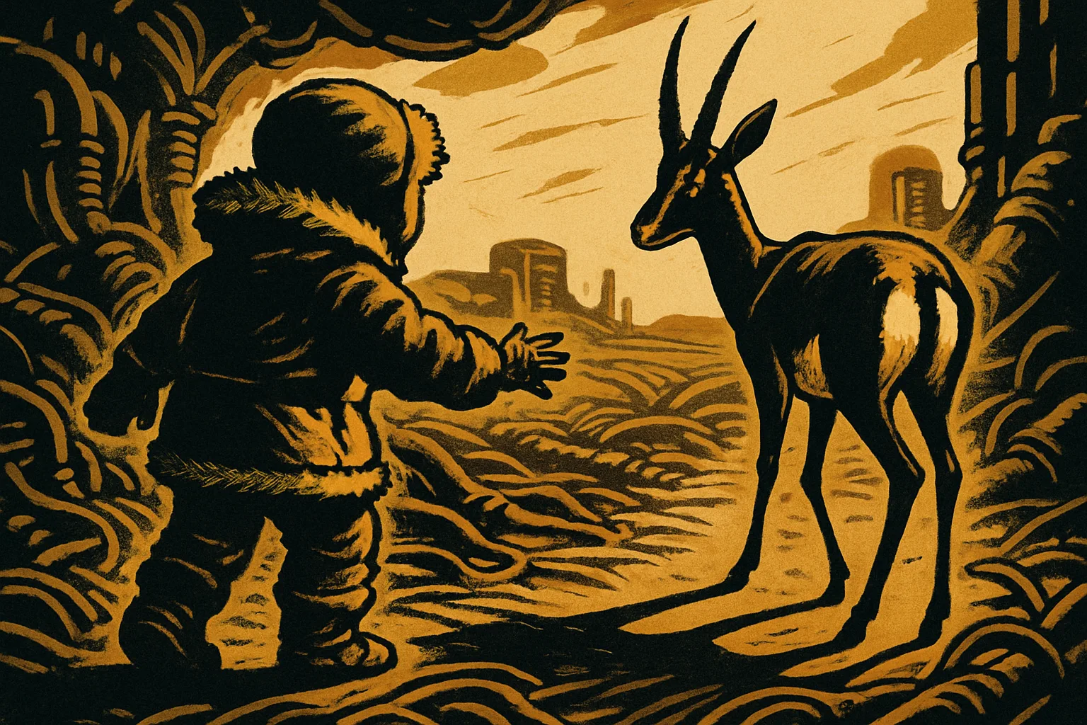 Child in Thick Arctic Clothing Extends a Tentative Hand