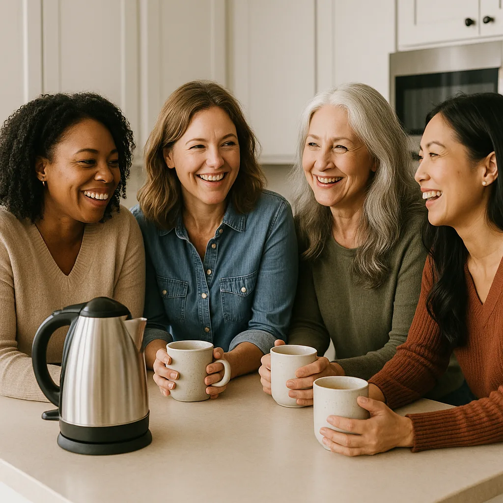 Several Women Are Gathered at a Kitchen Counter