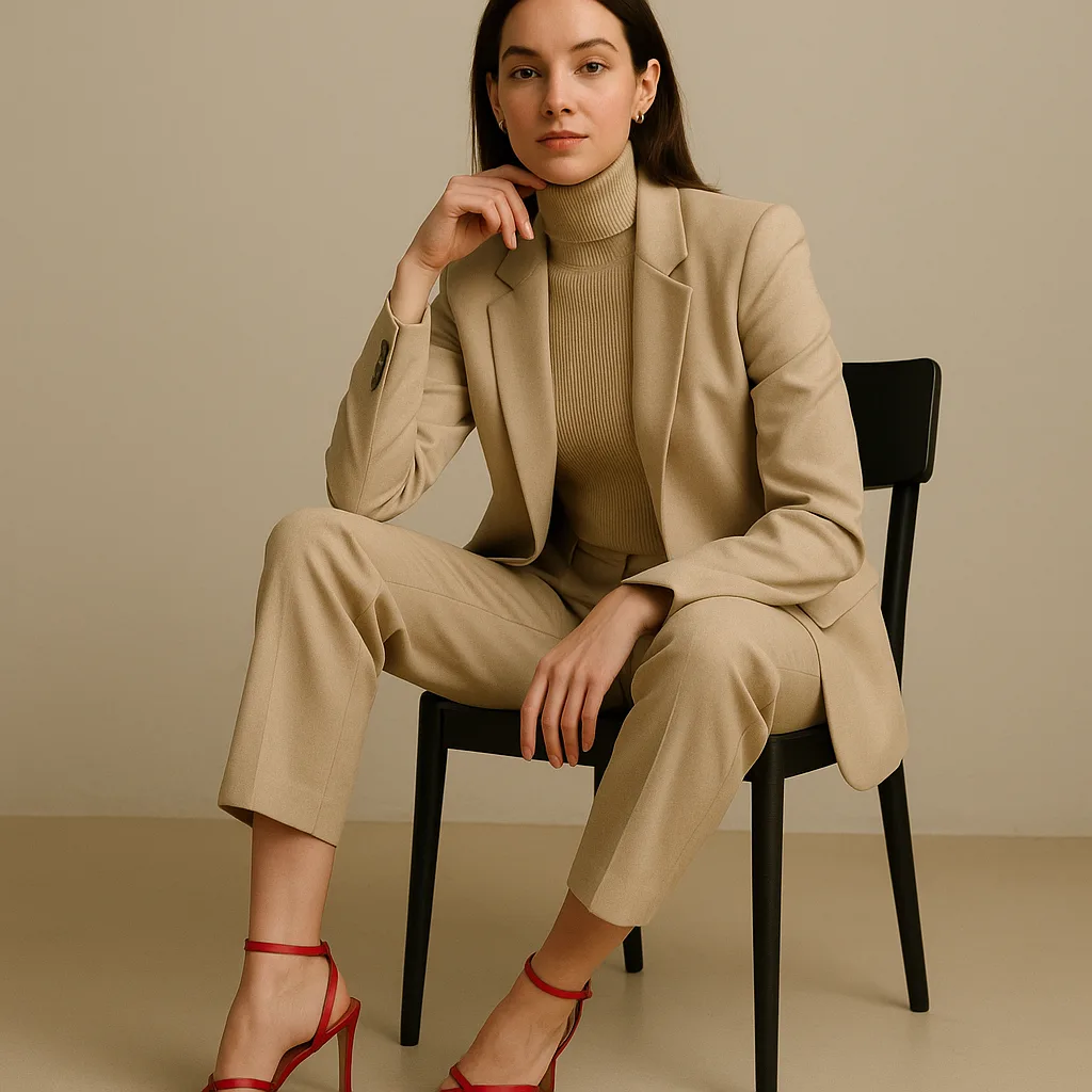 Woman Dressed in a Beige Suit