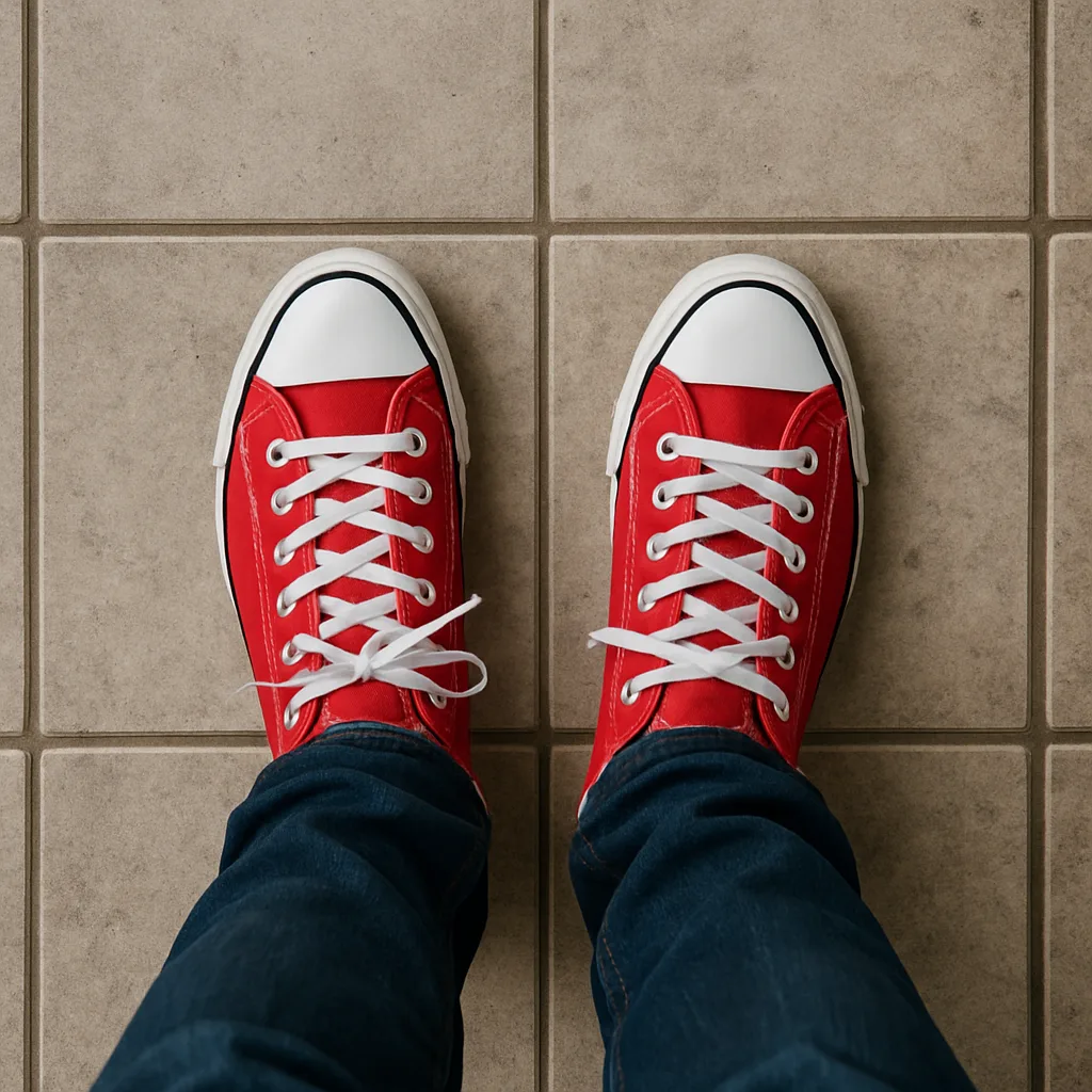 Person Wearing Red Canvas Sneakers