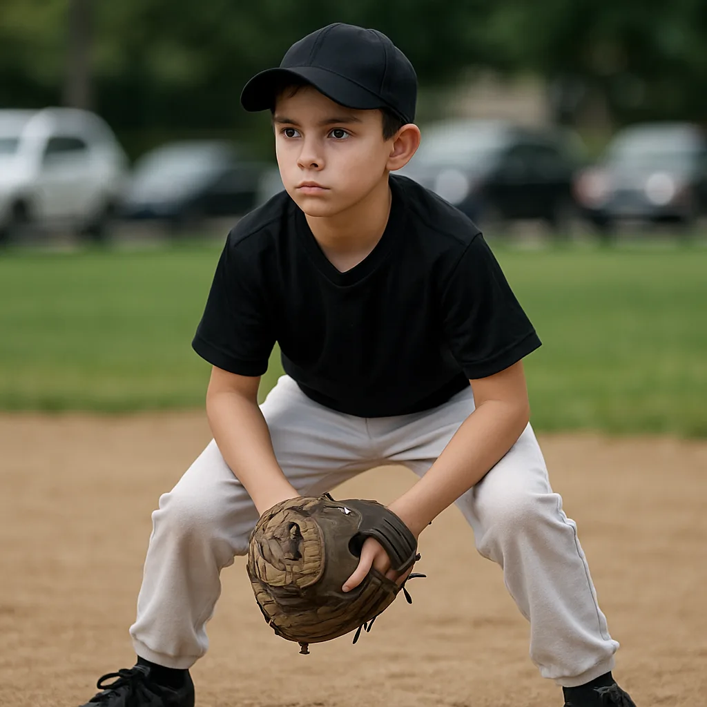 Young Baseball Player Wearing a Black Jersey