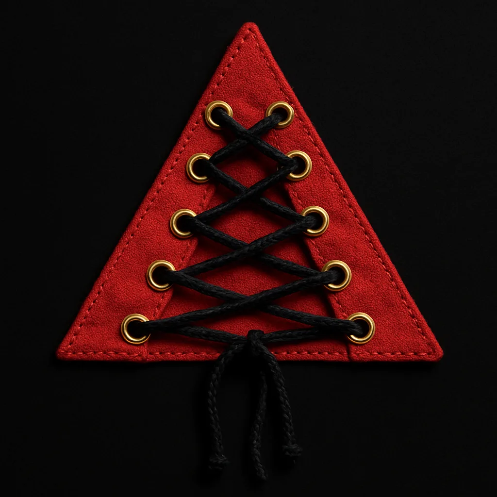 Red Triangular Fabric Piece Laced with Black Cords