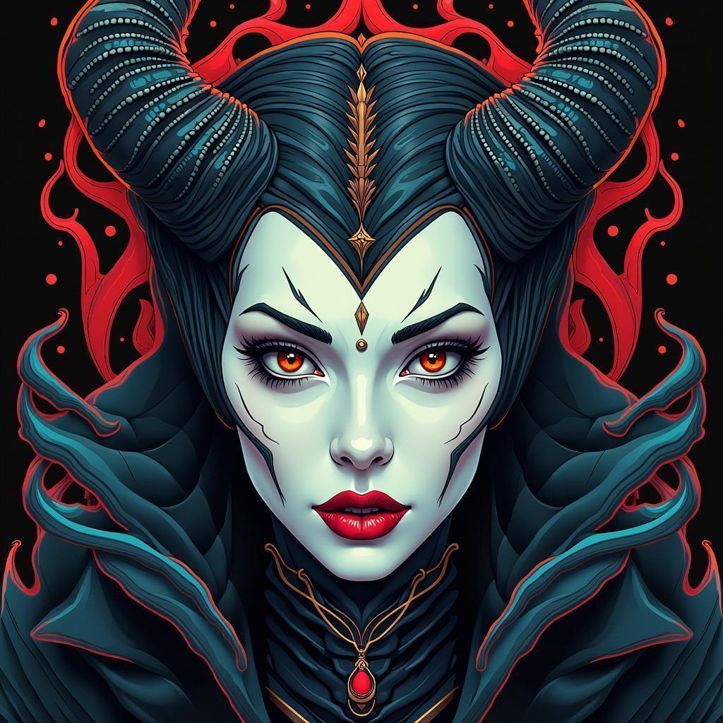 Maleficent in Symmetrical Art Nouveau Linework