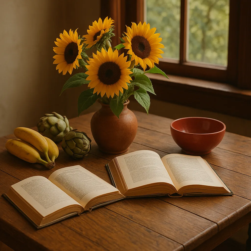 Wooden Table with Open Books