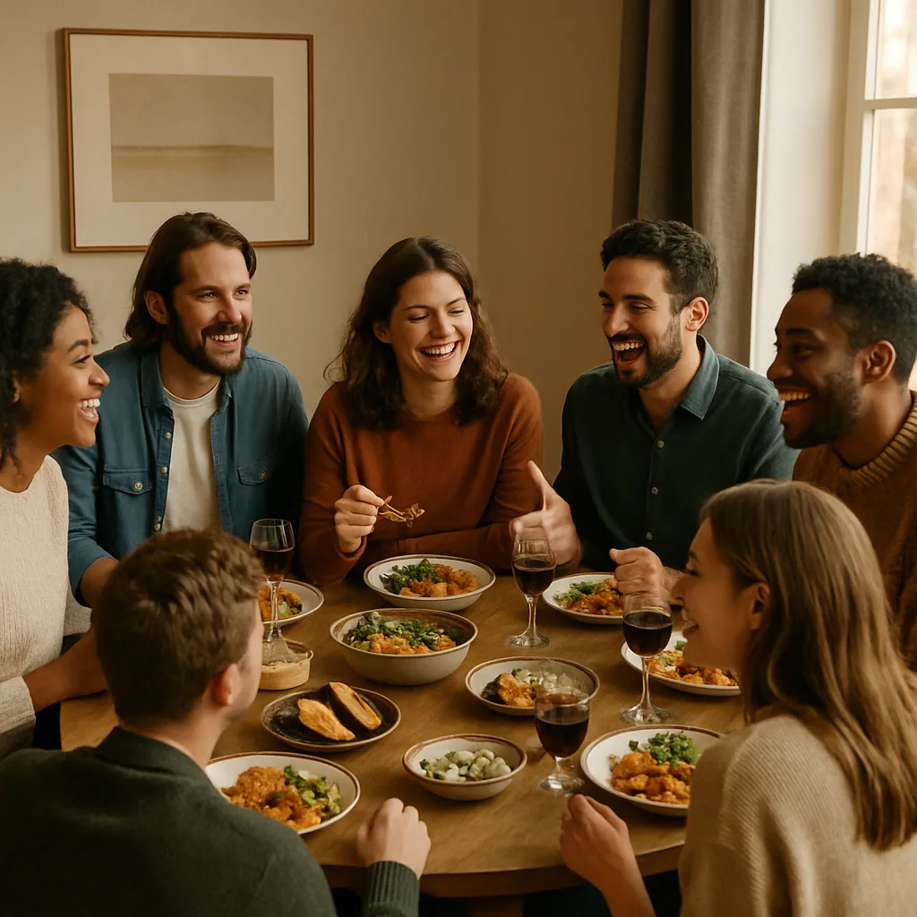 Seven People Seated at a Snug Round Table