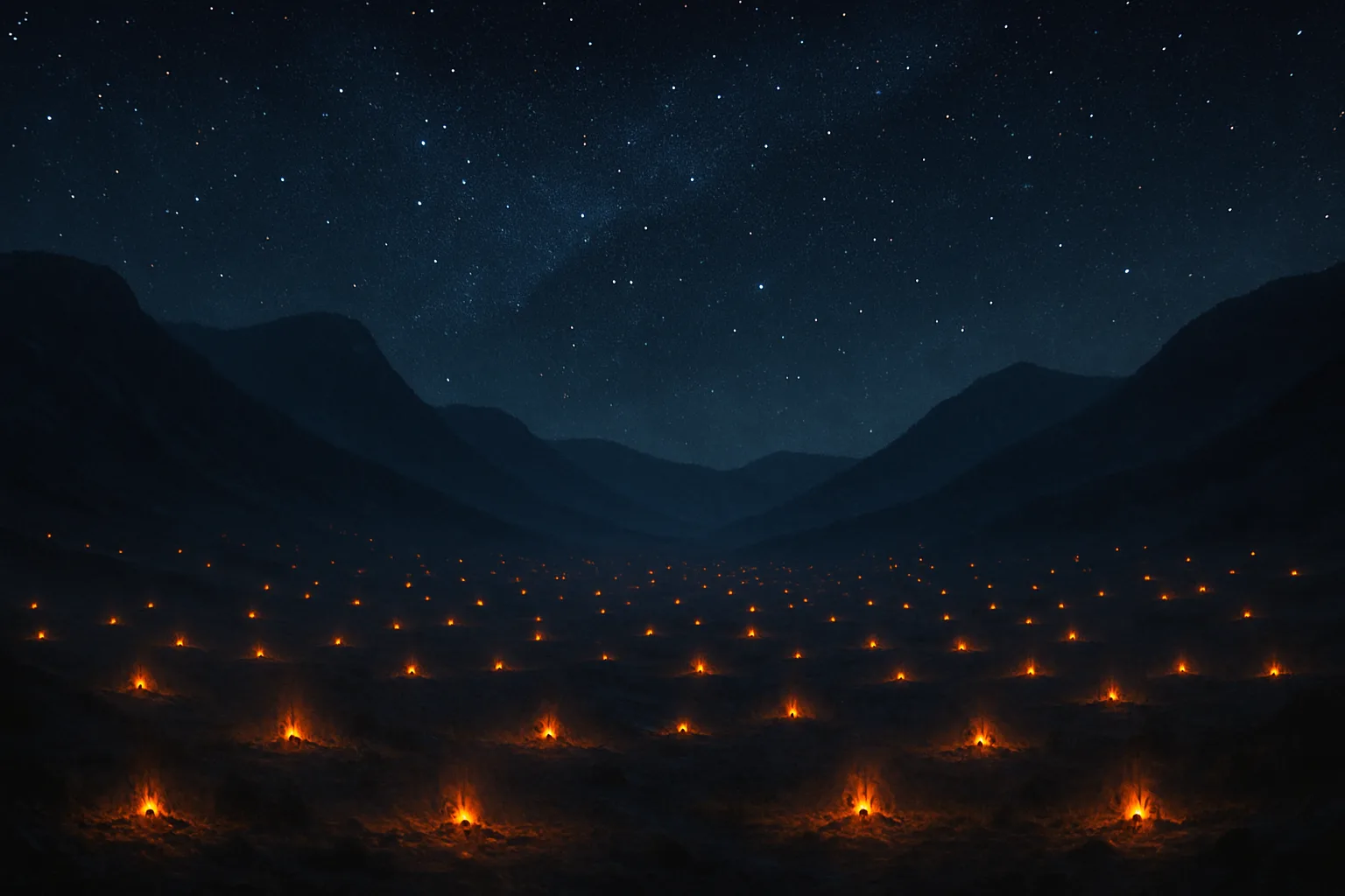 Multitude of Distant Campfires Flicker Like Scattered Embers