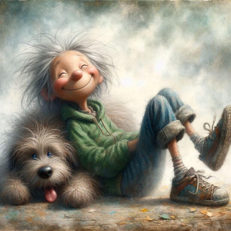 Whimsical Elderly Lady with Huge Dog