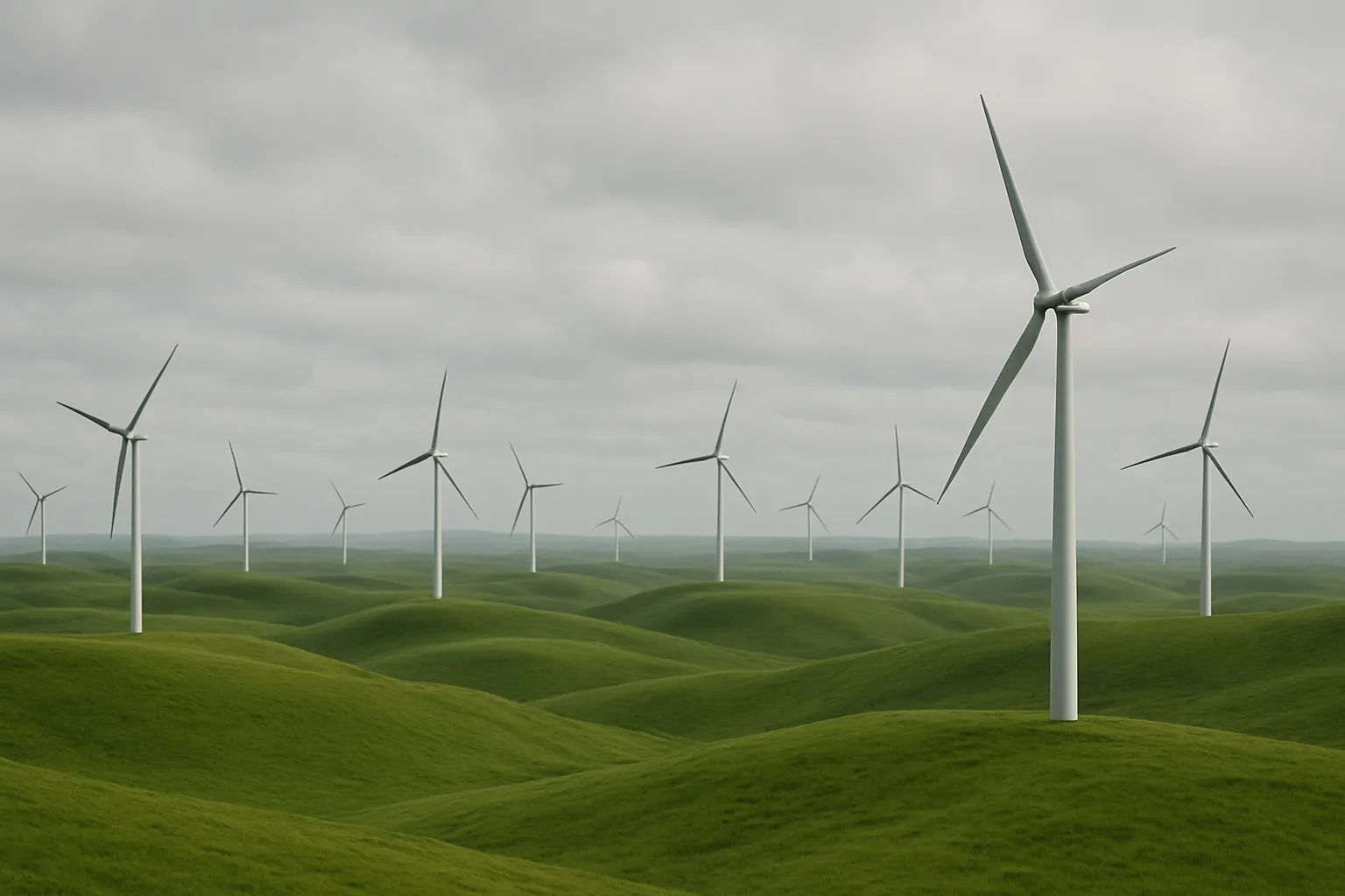 Many Distant Wind Turbines Stand Like Silent Sentinels