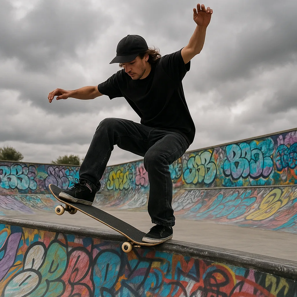 Skateboarder Performs a Trick on the Edge