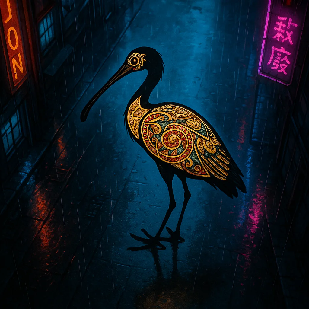 Book of Kells-illuminated Spoonbill Is an Off-center Dramatic Silhouette