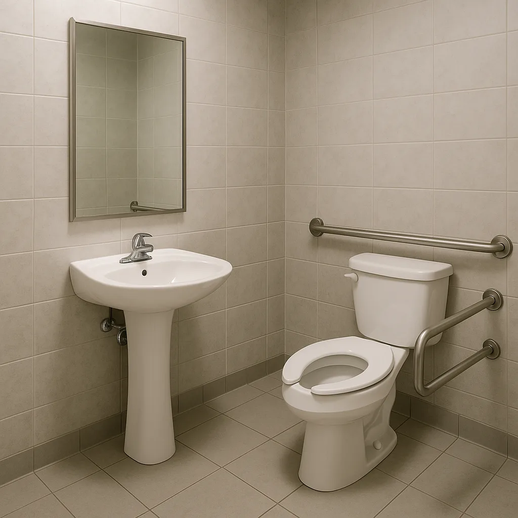 Bathroom Containing a Toilet with Stainless Steel Grab Bars