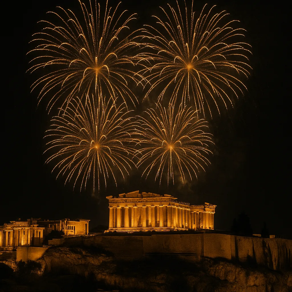 Fireworks Bursting in Golden Hues