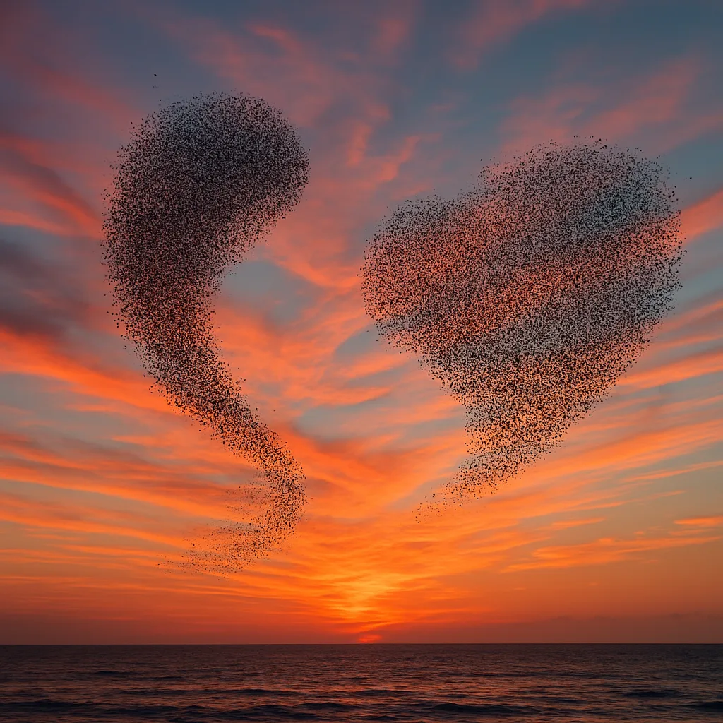 Massive Flock of Thousands of Tiny Birds Wheels