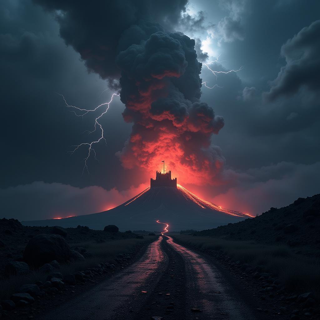 Lightning Volcano and Necropolis Castle in Widescreen