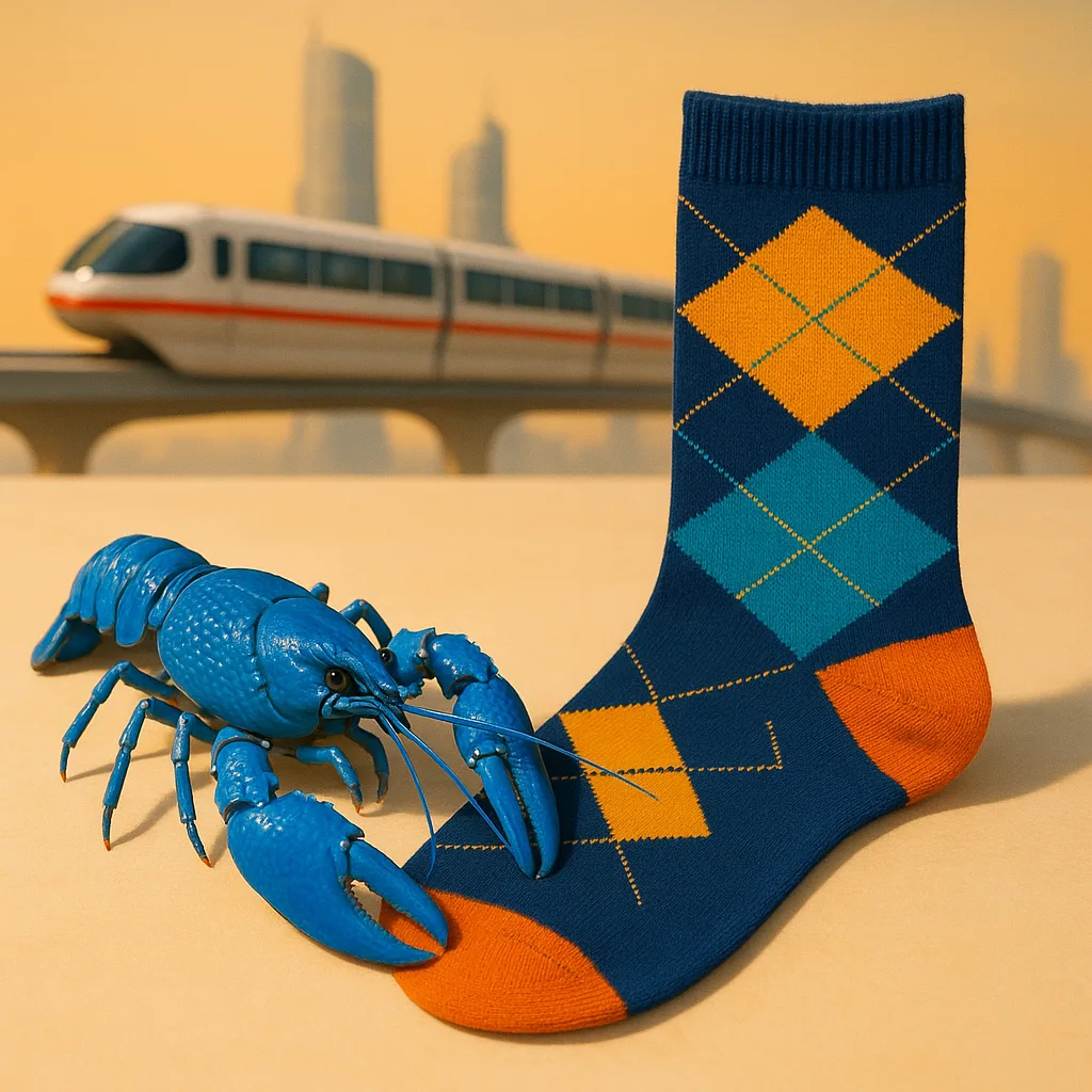 Two Disparate Items—a Vibrant Electric Blue Crayfish