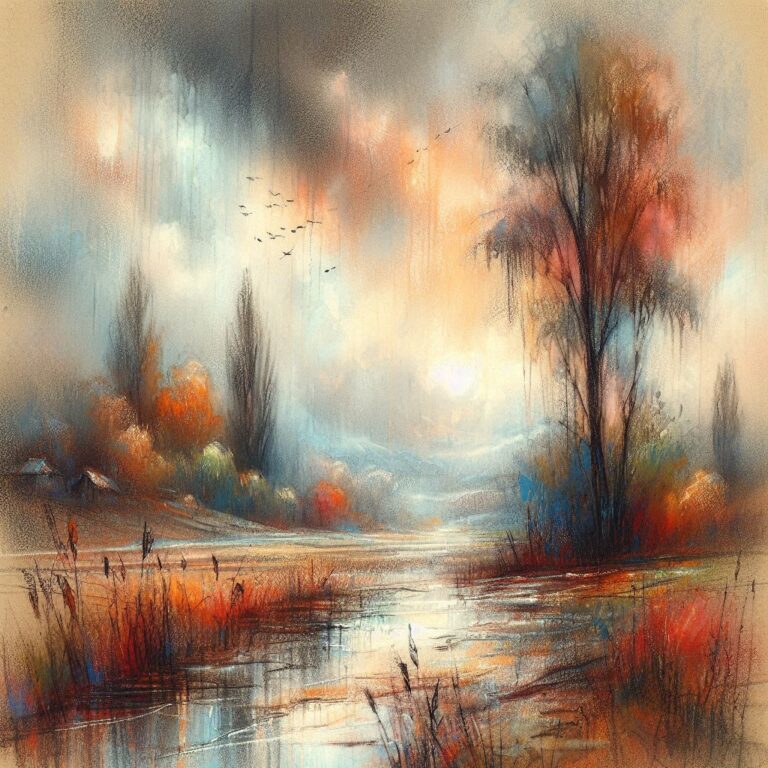 Watercolor Landscape Capturing Autumn Rain